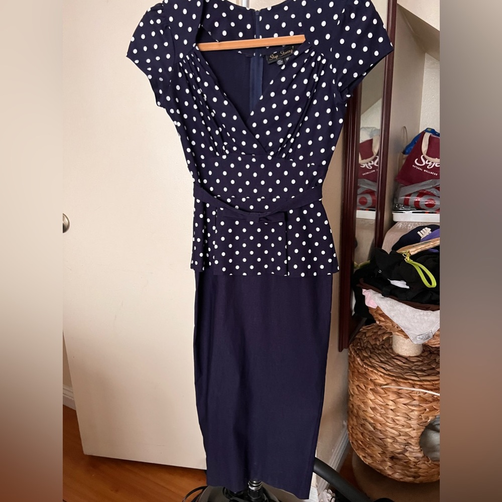 STOP STARING BLUE POLKA DOTS PIN UP DRESS